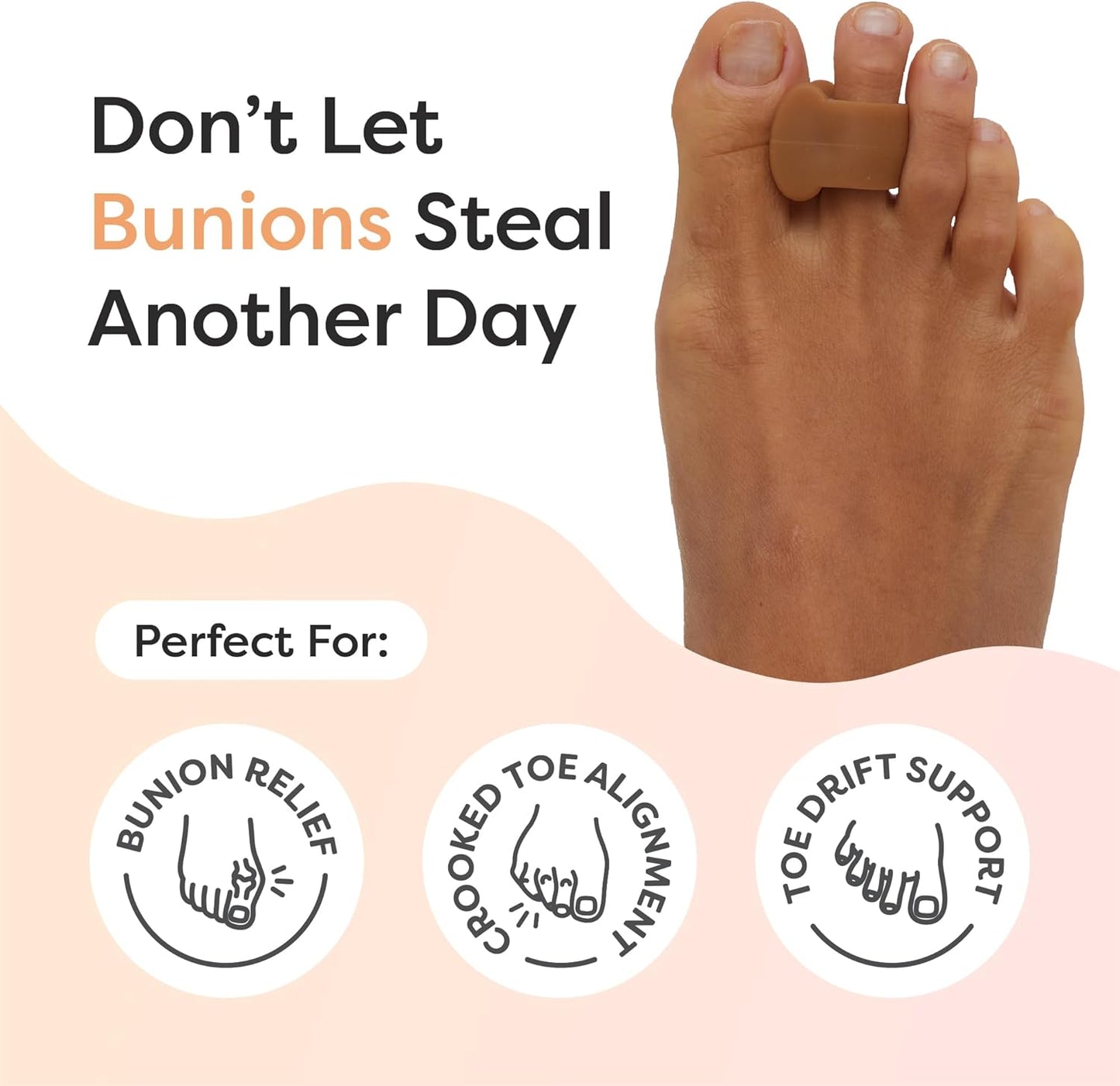 ZenToes Gel Toe Separators for Overlapping Toes, Bunions, Big Toe Alignment, Corrector and Spacer - 4 Pack (Honey)