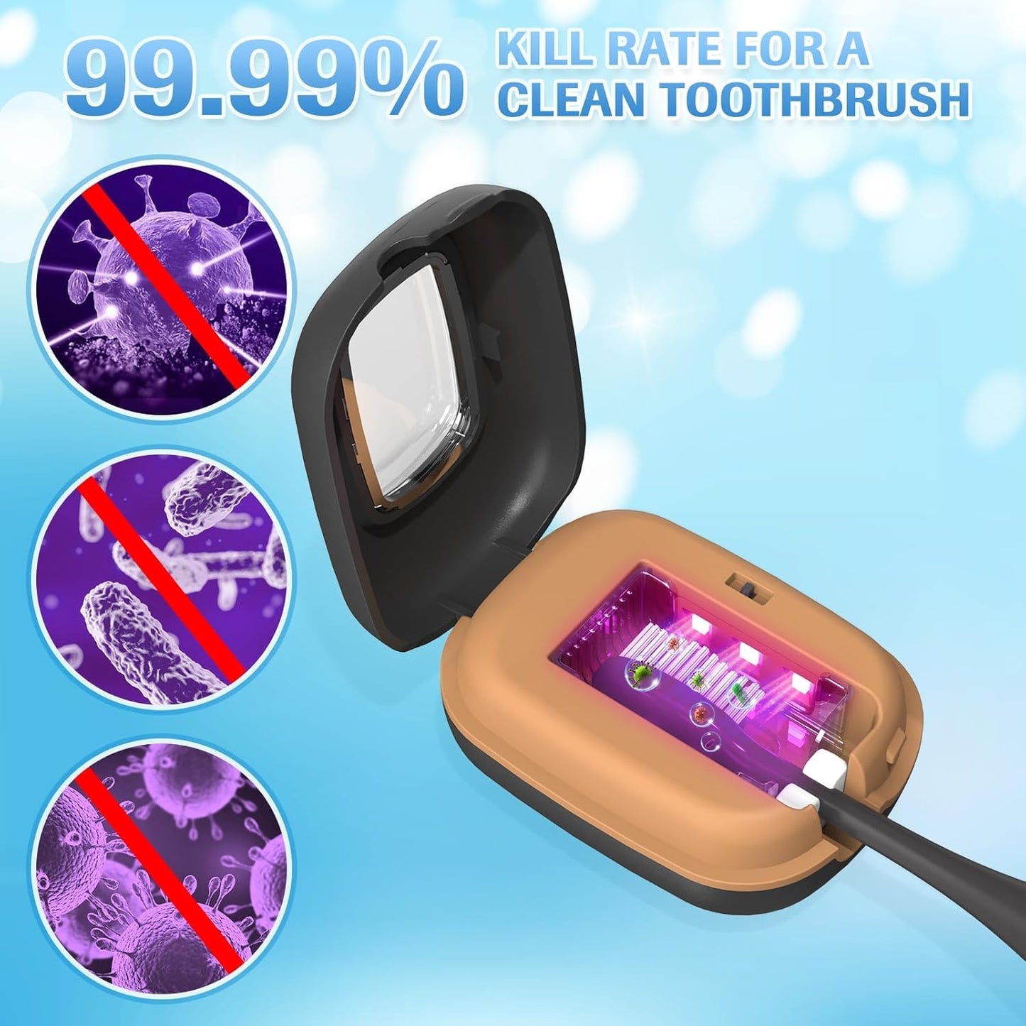 YourMate Rechargerable UVC Toothbrush Sanitizer Case Pro Compatible with Electric Toothbrush Heads/Regular Toothbrushes Travel Toothbrush Covers Case Magnetic Holder for Houshold/Traveling Black