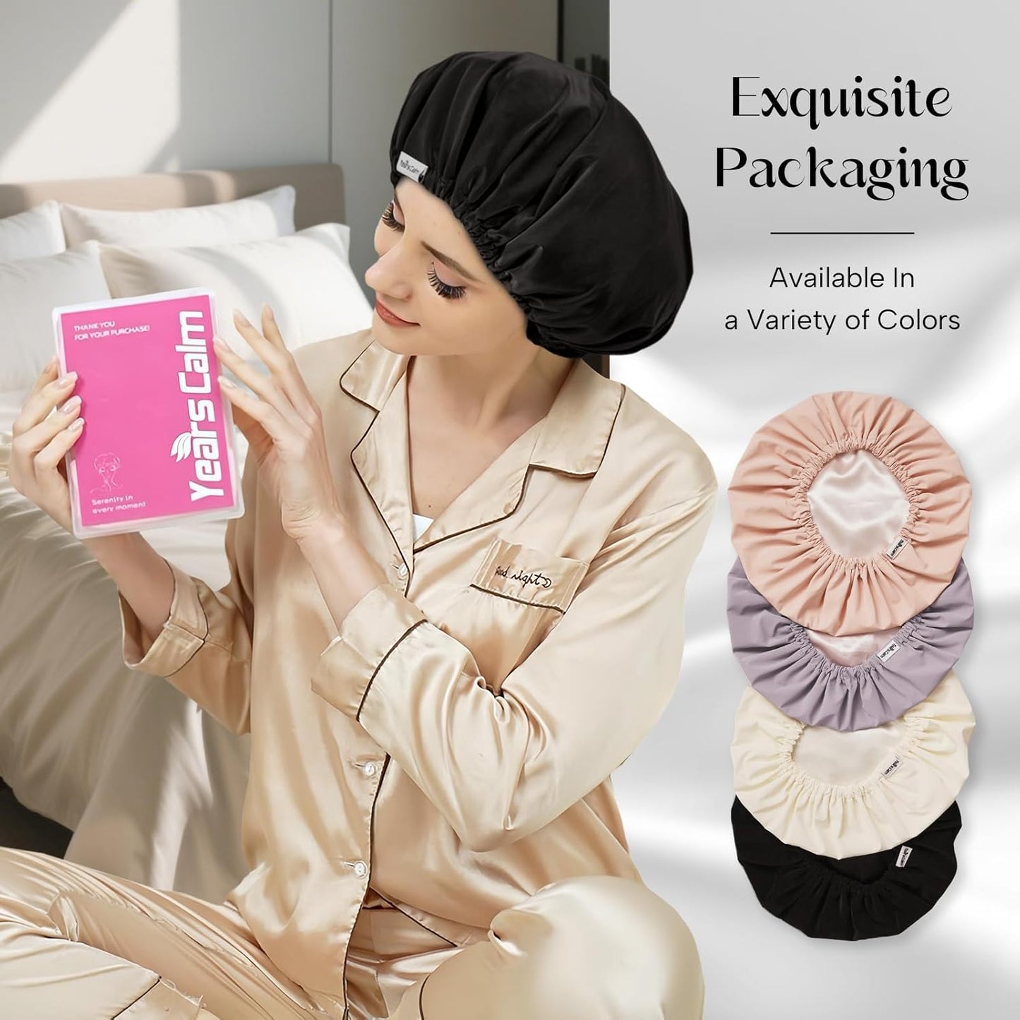 Years calm Shower Cap Reusable Waterproof, Double-Layer Hair Cap, with Elastic Band, Ideal for Shower, Spa, Travel & Cleaning (black, One Size)