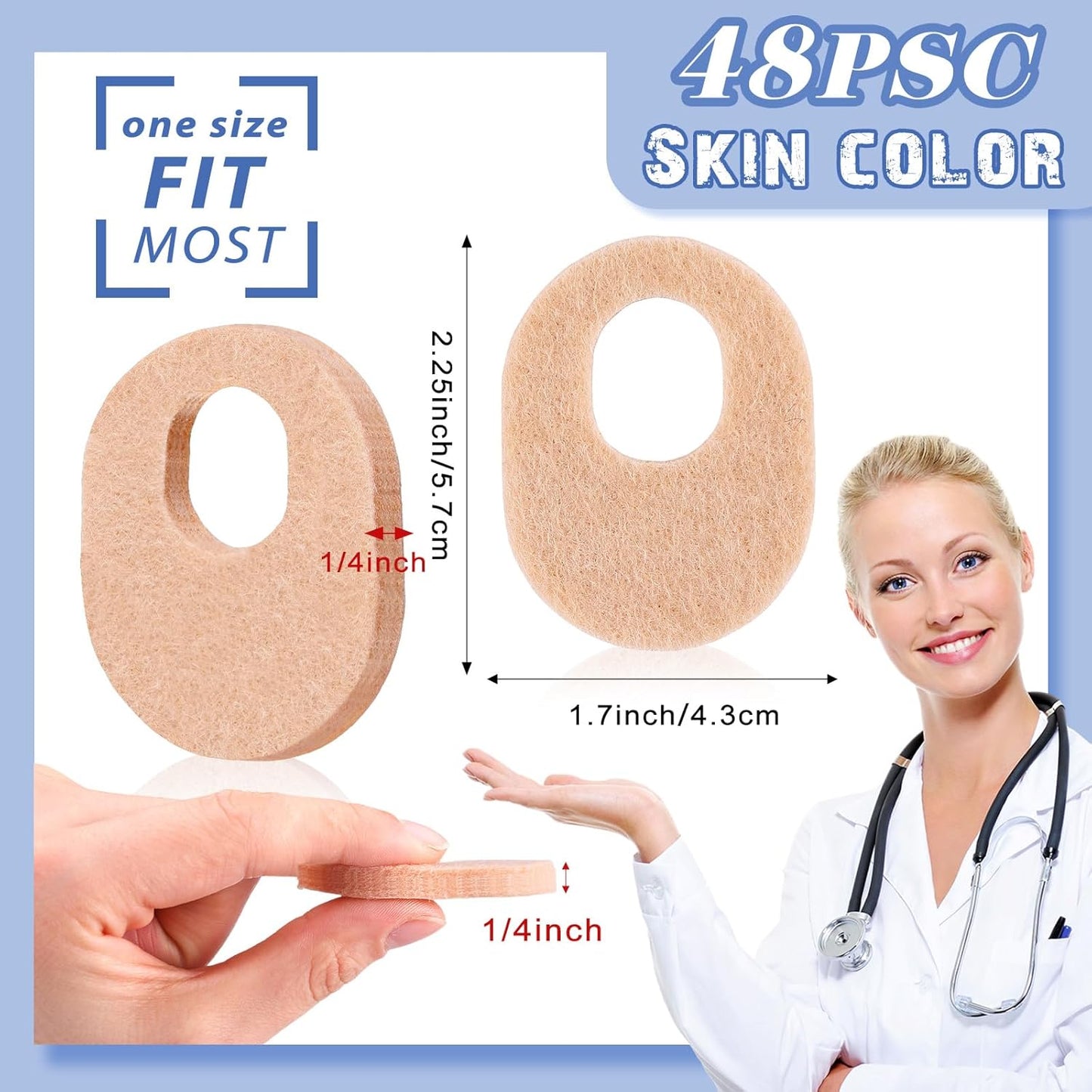 WILLBOND 48 Pack Callus Pads Soft 1/4" Thick Oval Shape Corn Pads 1/8" Felt Callus Cushions Adhesive Corn Protectors for Men Women Feet Toes Pain Relief(Nude, 1/4 Inch)