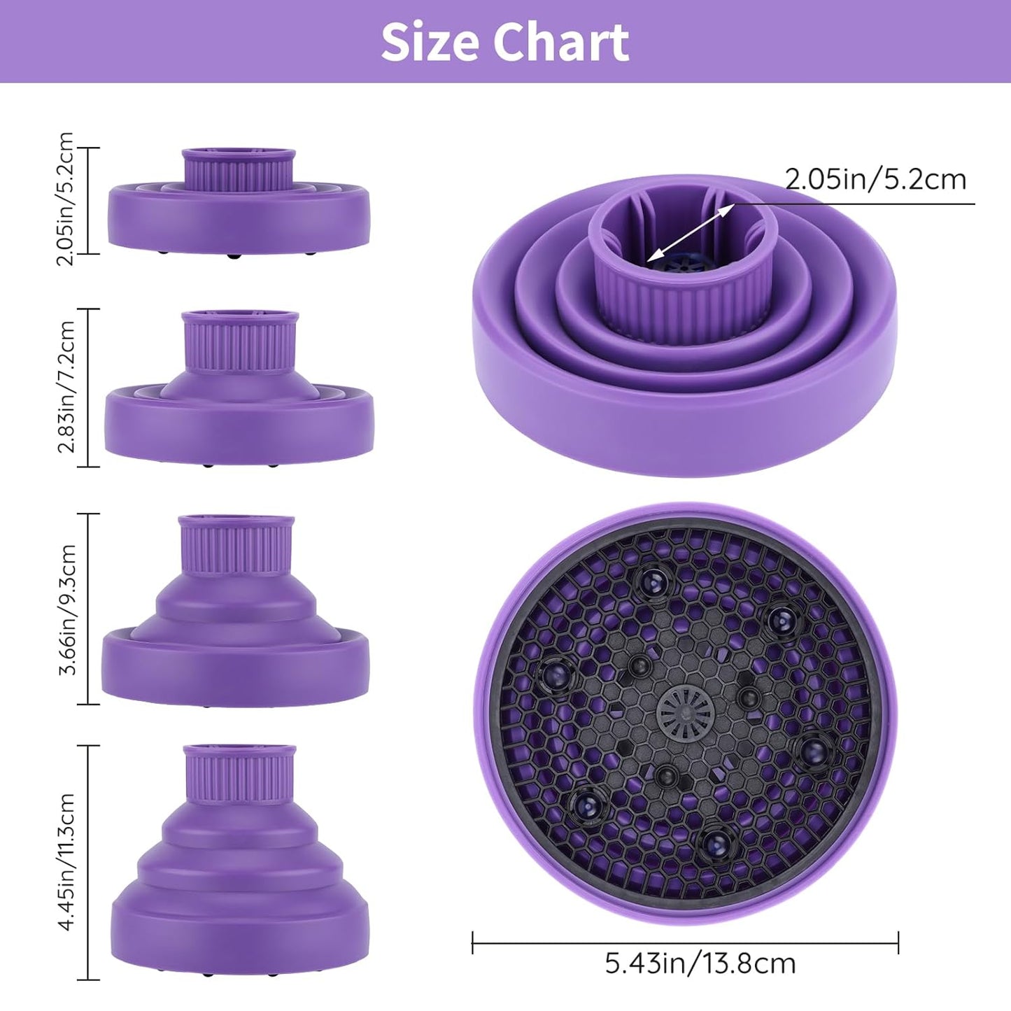 Segbeauty Collapsible Blow Dryer Diffuser, Travel Portable Hair Diffuser for Natural Curly Hair, Professional Lightweight Folding Diffuser Attachment for Dryers Nozzle 1.54 to 1.69 inches Purple