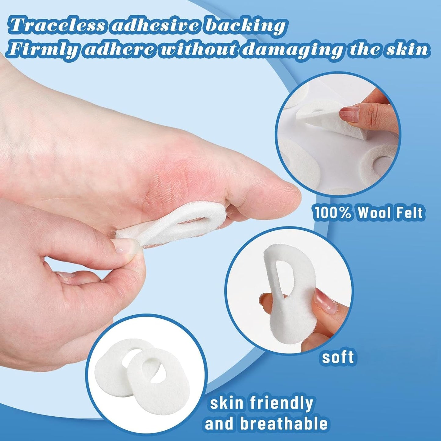 WILLBOND 120 Pcs Callus Pads Soft Felt Callus Oval Shape Corn Pads for Bottom of Foot Adhesive Foot Corn Cushion for Men and Women Feet Toes Heel Pain Relief (White)