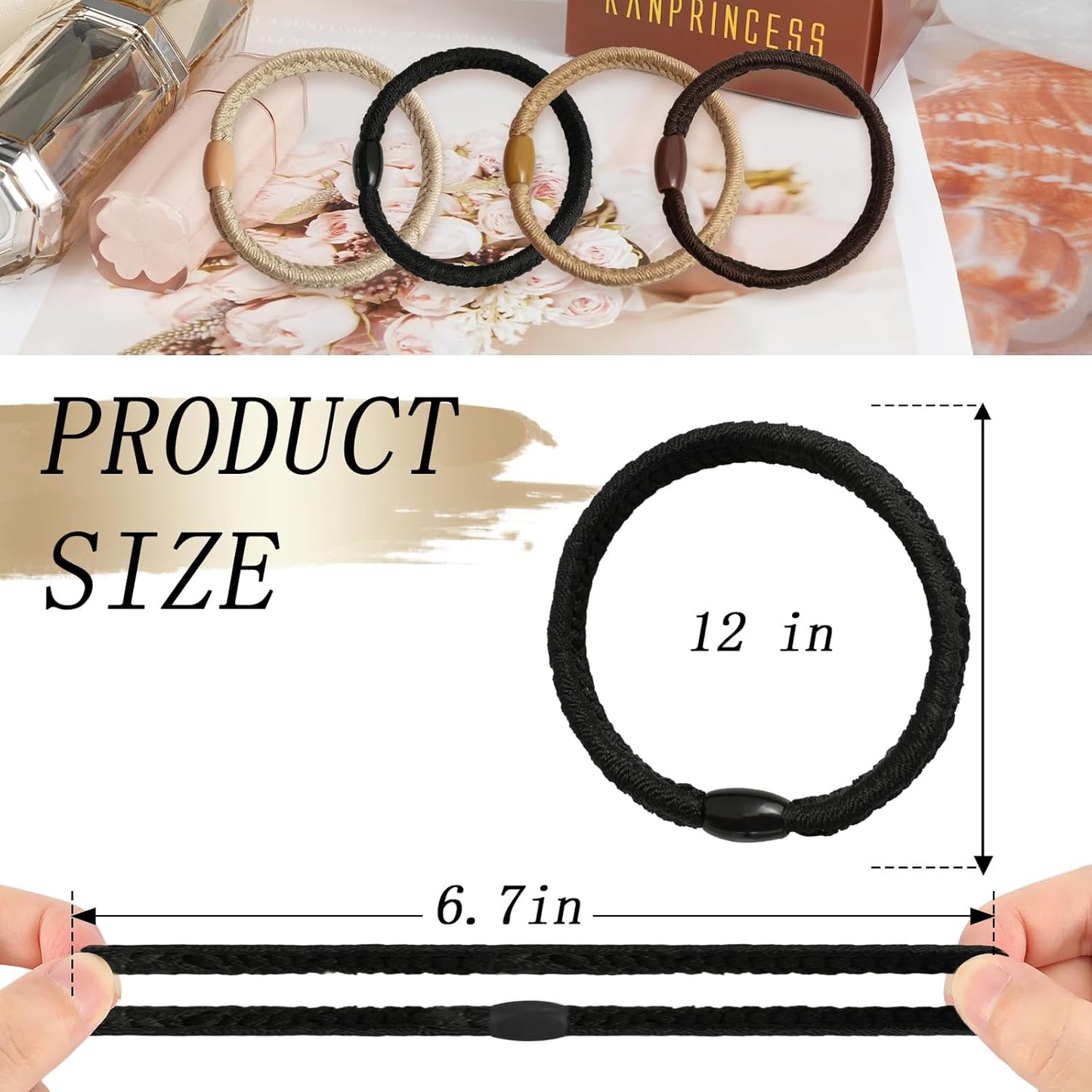 16Pcs Hair Ties For Thick Hair, Strong Stretchy Hair Bands For Women Girls, No Slip Braided Hair Ties No Damage, Ponytail Holders-Exceptionally Secure with Gentle Hold (Set 8)