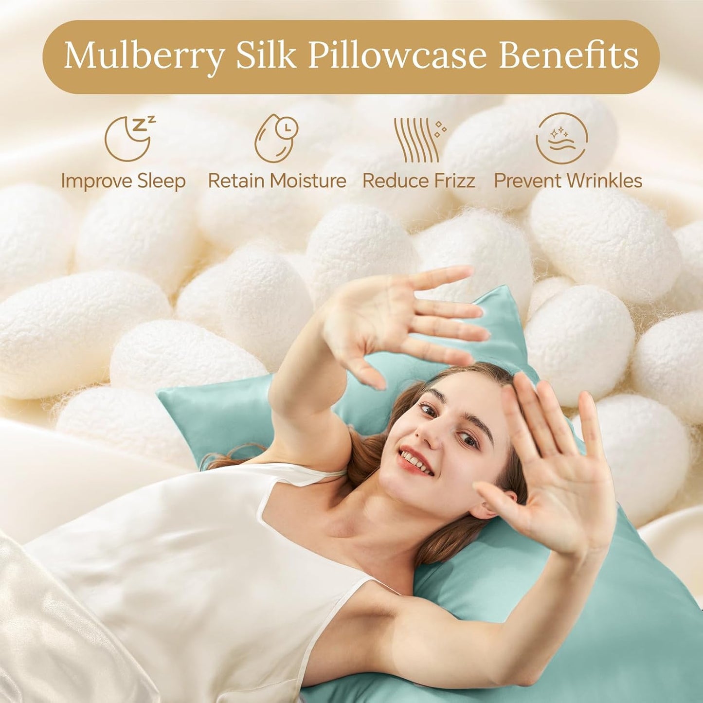 INFIIXSO Mulberry Silk Pillowcase for Hair and Skin, Silk Pillow Cases Standard Size with Hidden Zipper 20x26 Inches, Ultra Smooth and Soft Cooling Pillow Cases for Hot Sleepers(ICY Morn, 1 Pack)