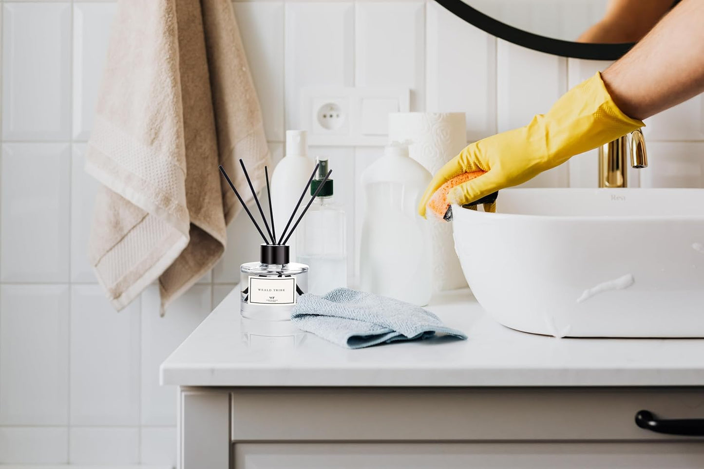 WEALD TRIBE Real Flower Reed Diffuser Set of 3 for Bathroom Shelf Decor, Sticks Diffuser with Essential Oils Included | Lavender & Eucalyptus,Jasmine & Lily,Sandalwood Rose Scent(1.7 fl oz/Pack)