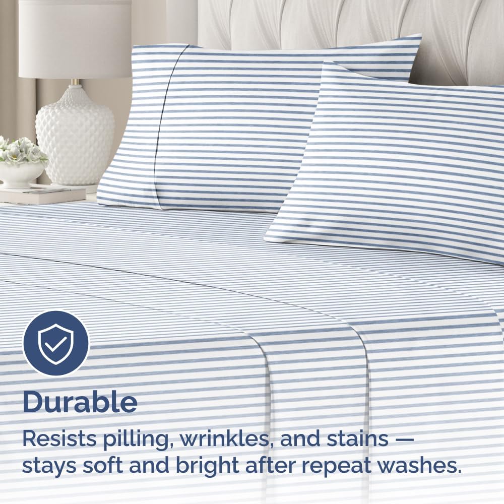 King Pillow Cases Set of 2 - Ultra Soft Hotel Quality Pillowcase Covers - Comfy, Cozy & Wrinkle Free - Shrinkage and Fade Resistant - Machine Washable Pillow Protectors - 2 Piece Set - Blue Stripes 2