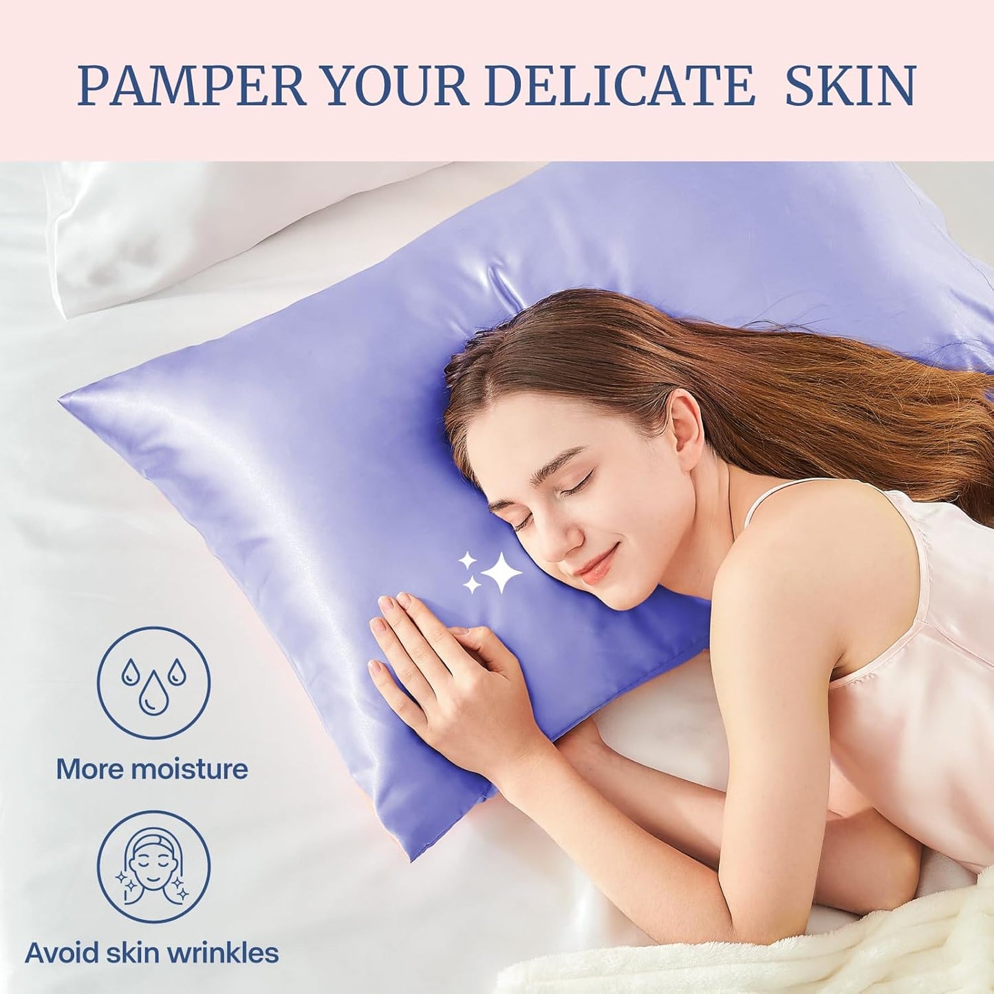 BEDELITE Satin Pillowcase for Hair and Skin, Super Soft and Cooling Similar to Silk Pillow Cases 2 Pack with Envelope Closure, Gift for Women Men(20"x26" Standard Size, Lilac)