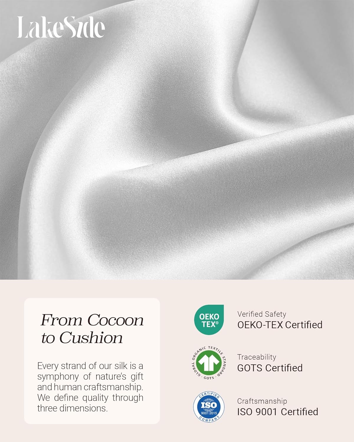 Oriental Lakeside® 100% Pure 22 Momme Mulberry Silk Pillowcase with Hidden Zipper - Nighttime Skincare & Hair Care Hydrating Pillow Cover