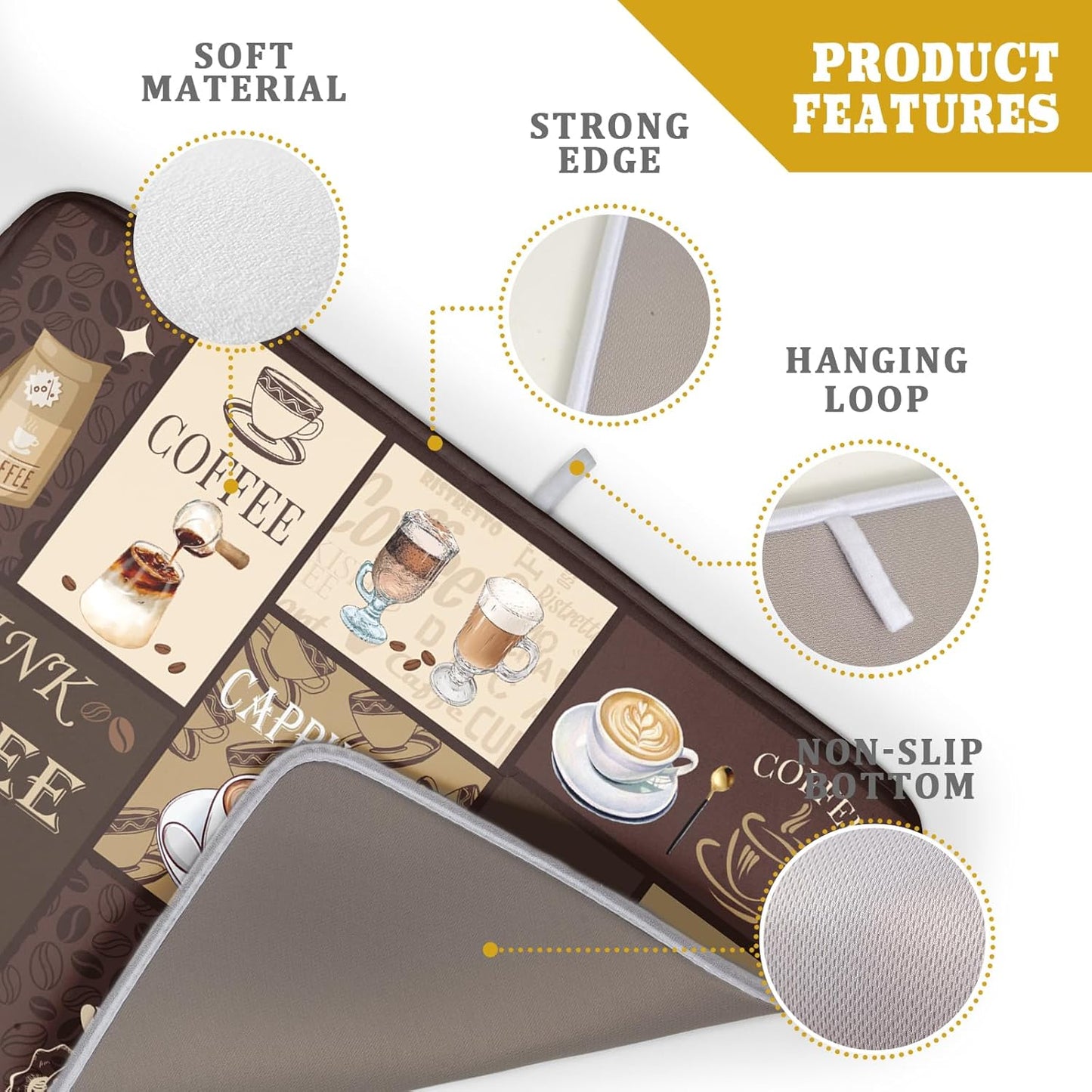 Brown Coffee Dish Drying Mat 18x24 Inch Coffee Cup Espresso Machine Pad Absorbent Washable Dish Rack Pad for Kitchen Counter Cafe Bar