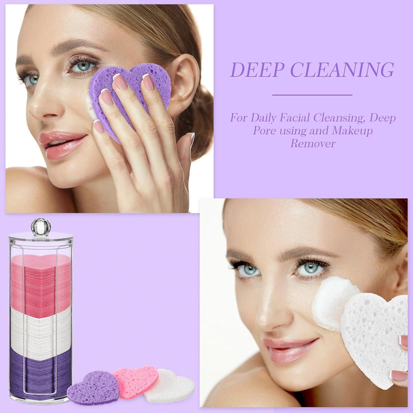 Sieral 120 Pcs Compressed Facial Sponges with Container Disposable Face Sponge Pads for Washing Face Cleansing Exfoliating Esthetician Makeup Removal(Heart,Multicolor)