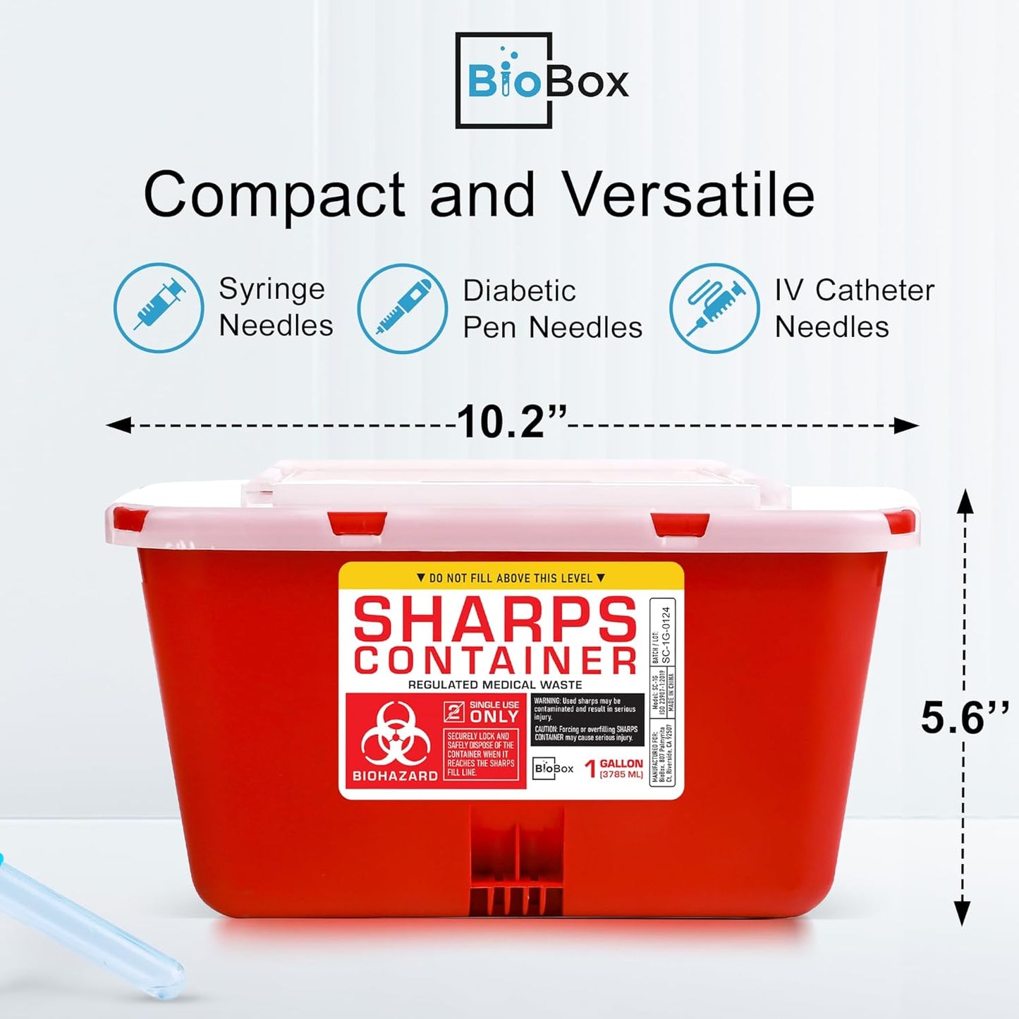 Sharps Container Large - Sharps Containers for Home Use and Labs - Portable Needle Disposal and Travel Size Biohazard Bin - 1 Gallon (Pack of 1)