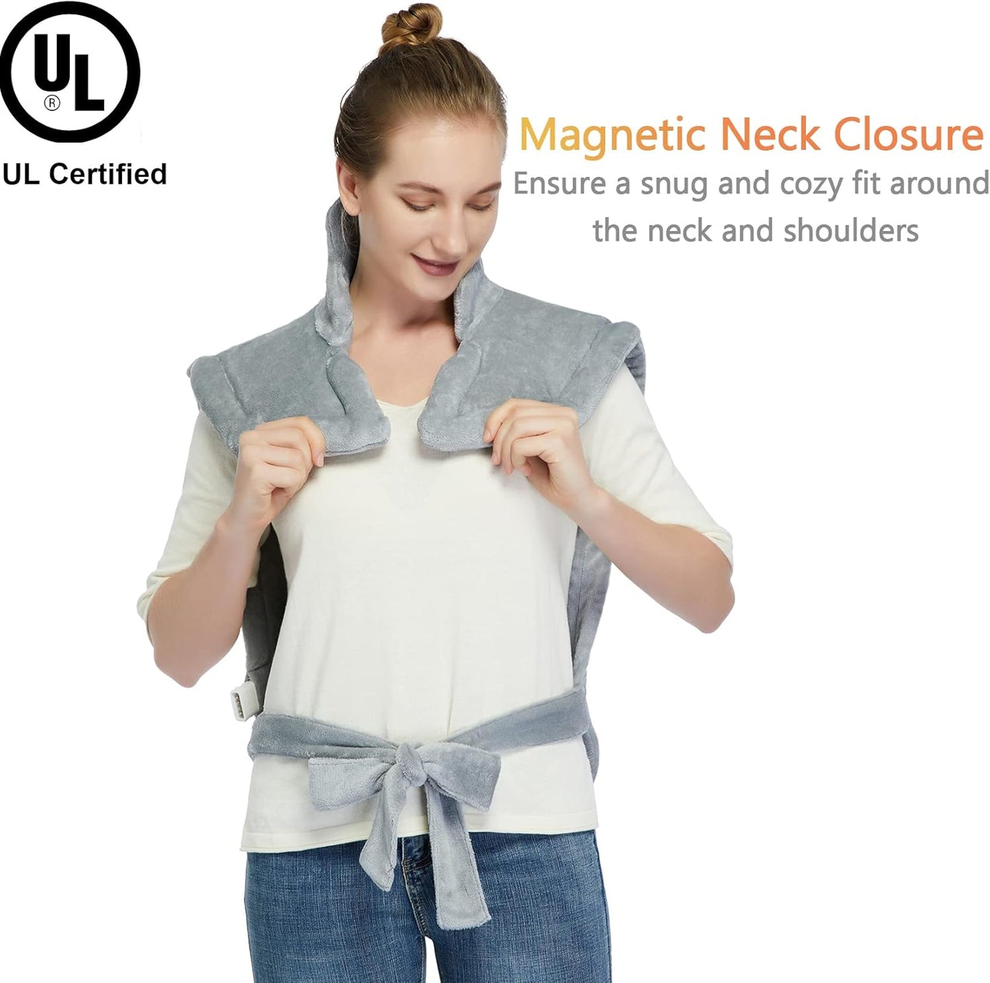 CAROMIO Heating Pad for Neck and Shoulders Back Pain Relief, Weighted Electric Heating Pads with Auto Shut Off, Full Body Large Back Heat Pad, Fast Heating and 4 Heat Settings (Grey, 33"x22")