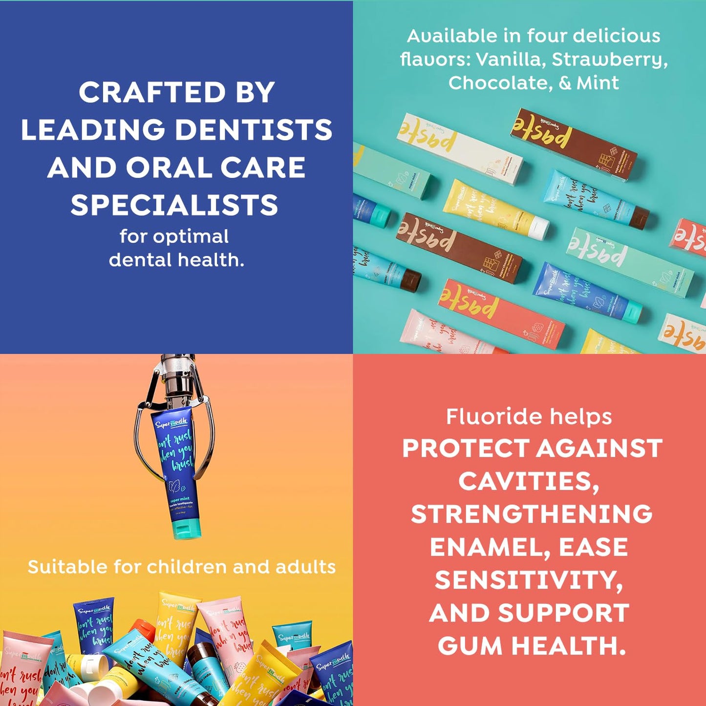 Fluoride Toothpaste - Adults & Kids, Fights Cavities, Whitens, Nano Hydroxyapatite, Dentist Developed, Safe Clean Ingredients, Gentle on Sensitive Teeth, Vitamins D3 & K2, 4 Tasty Flavors