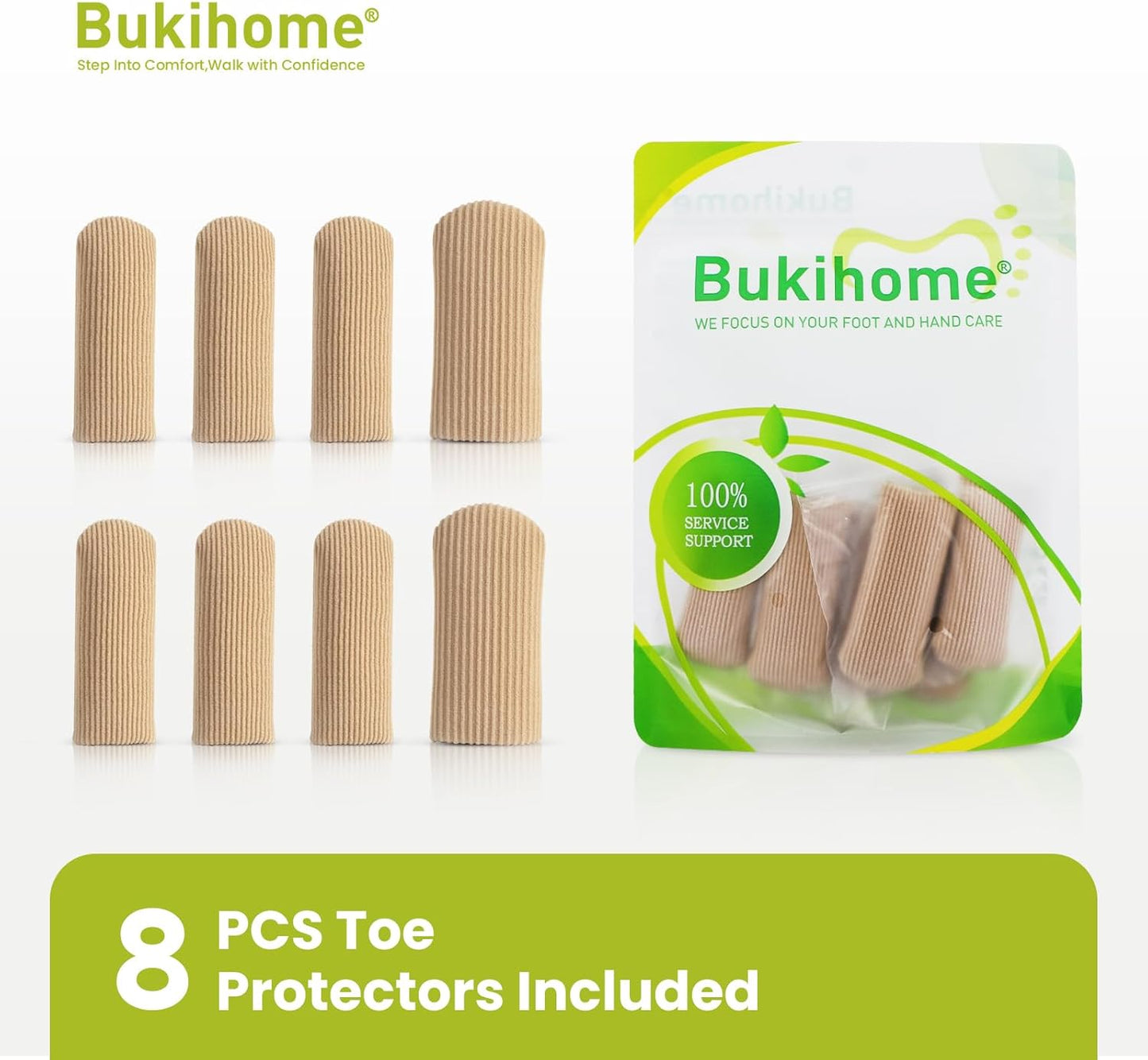 Bukihome 8 PCS Toe Protectors, Silicone Toe Caps Closed Toe Surface Fabric Sleeve Protectors, Prevent Pain Relief for Corns, Blisters and Ingrown Toenails (2PCS Large Size+ 6PCS Medium Size)[Upgrade]