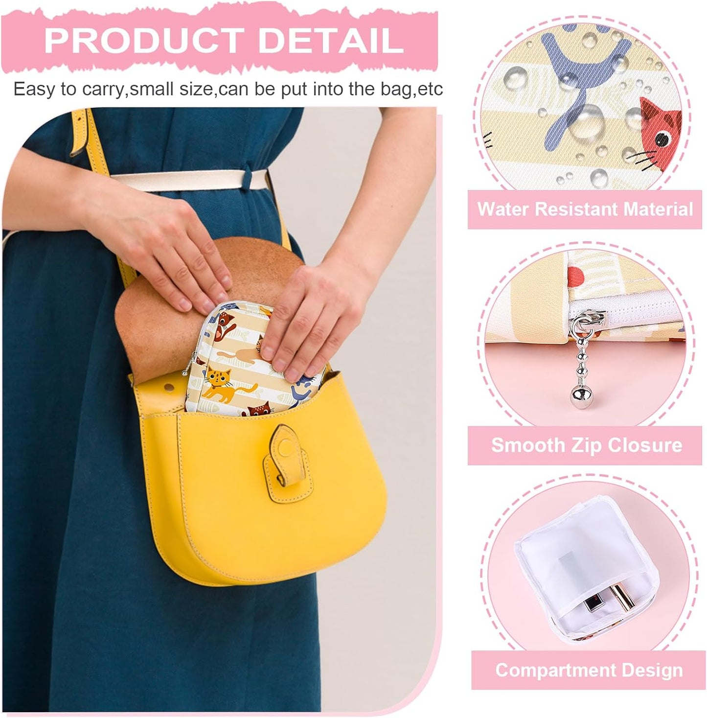 Desing Wish Period Bag Pouch Soft Cloth Sanitary Napkin Storage Bag Portable Menstrual Pad Pouches Tampon Holder for Purse First Period Kit for Girls 9-12 (Subway Cats)