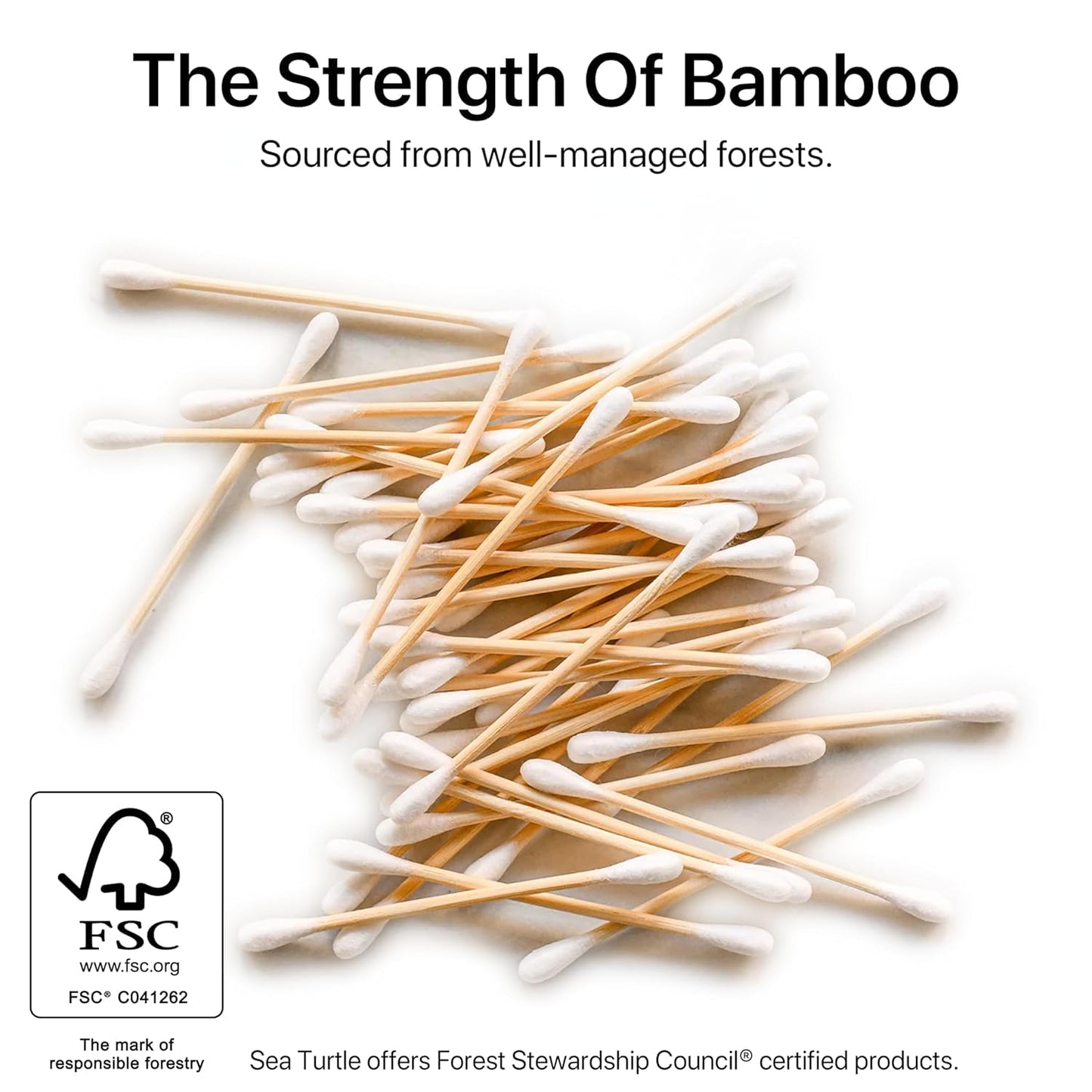 Sea Turtle Bamboo Cotton Swabs (500 Count) - Vegan, Eco Friendly, Organic, Double Tips, Plastic Free Wooden Ear Sticks, All Natural 100% Biodegradable Cotton Buds