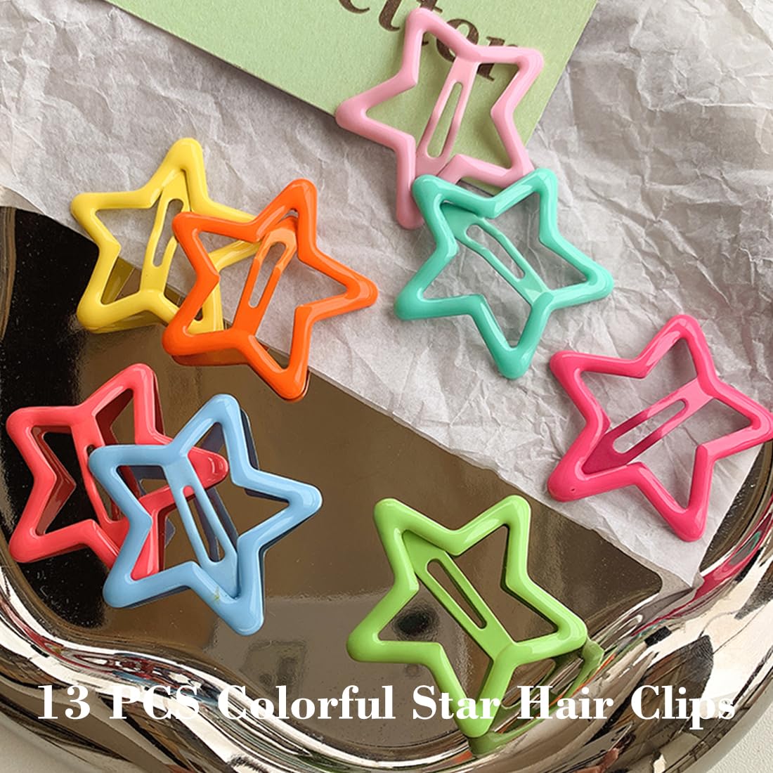 13 PCS 1.65" Metal Hair Accessories - Snap Barrettes with Non-Slip Star Clips for Girls in Multiple Colors