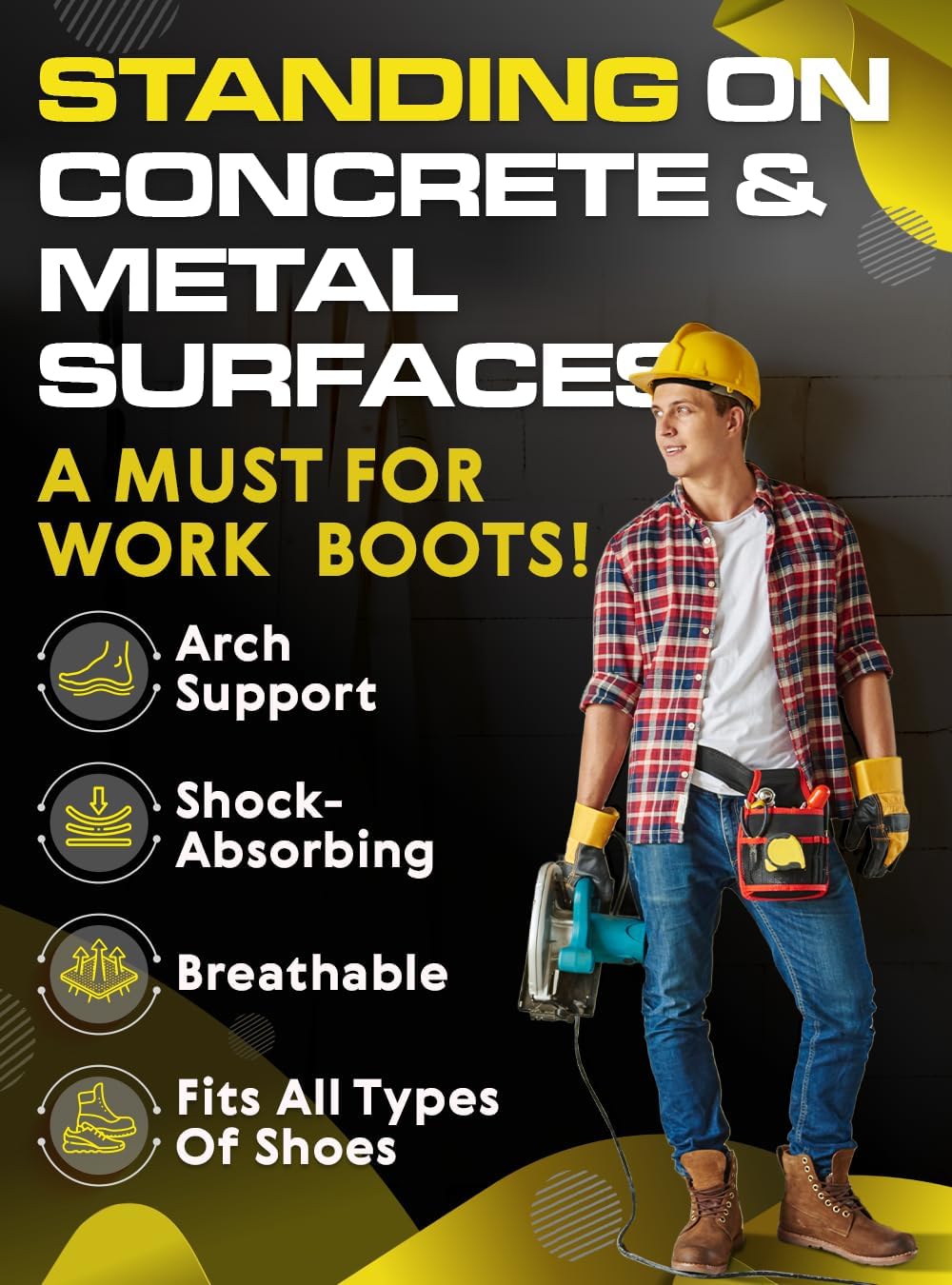 2 Packs of (New) Work Orthotic Insoles - Anti Fatigue Medium Arch Support Shoe Insert Men Women - Plantar Fasciitis Flat Feet - Relieve Foot Pain - Work Boot Insoles Standing All Day (Gray, XL)