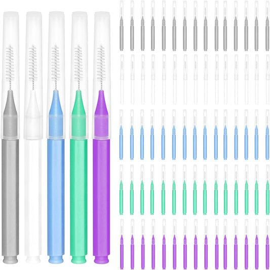 EasyHonor Braces Brush for Cleaner Interdental Brush Toothpick Dental Tooth Flossing Head Oral Dental Hygiene Flosser Toothpick Cleaners Tooth Cleaning Tool (5 Cool Colors,75pcs)