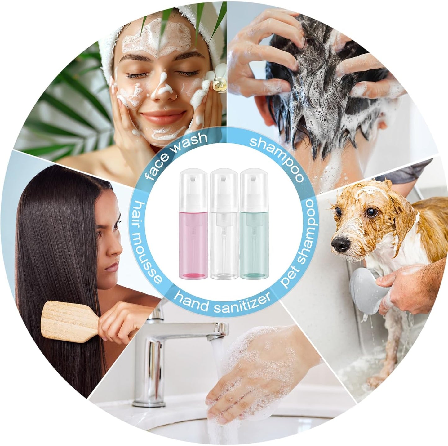 3pcs (Clear+Green+Pink) 2oz Plastic Travel Foam Pump Bottle - Portable Foaming Empty Bottle Dispenser for Hand Soap, Shampoo, Lash Cleanser - Well Suited for Travelers Daily Use (60ml)