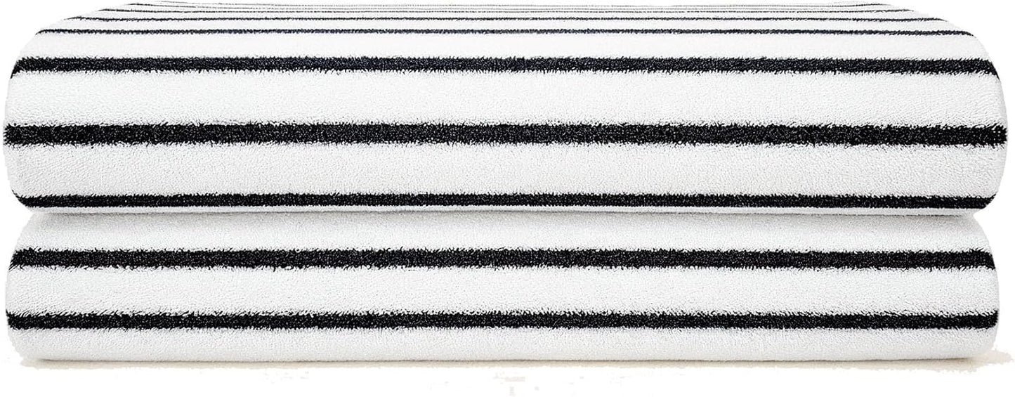 Italic Ultraplush 100% Australian Cotton Bath Sheets - Set of 2 Luxury Extra Large Heavy Duty Bath Sheets, 800GSM Plush and Absorbent Sheets, Resort Grade Striped (White and Blue)
