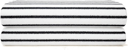 Italic Ultraplush 100% Australian Cotton Bath Sheets - Set of 2 Luxury Extra Large Heavy Duty Bath Sheets, 800GSM Plush and Absorbent Sheets, Resort Grade Striped (White and Blue)