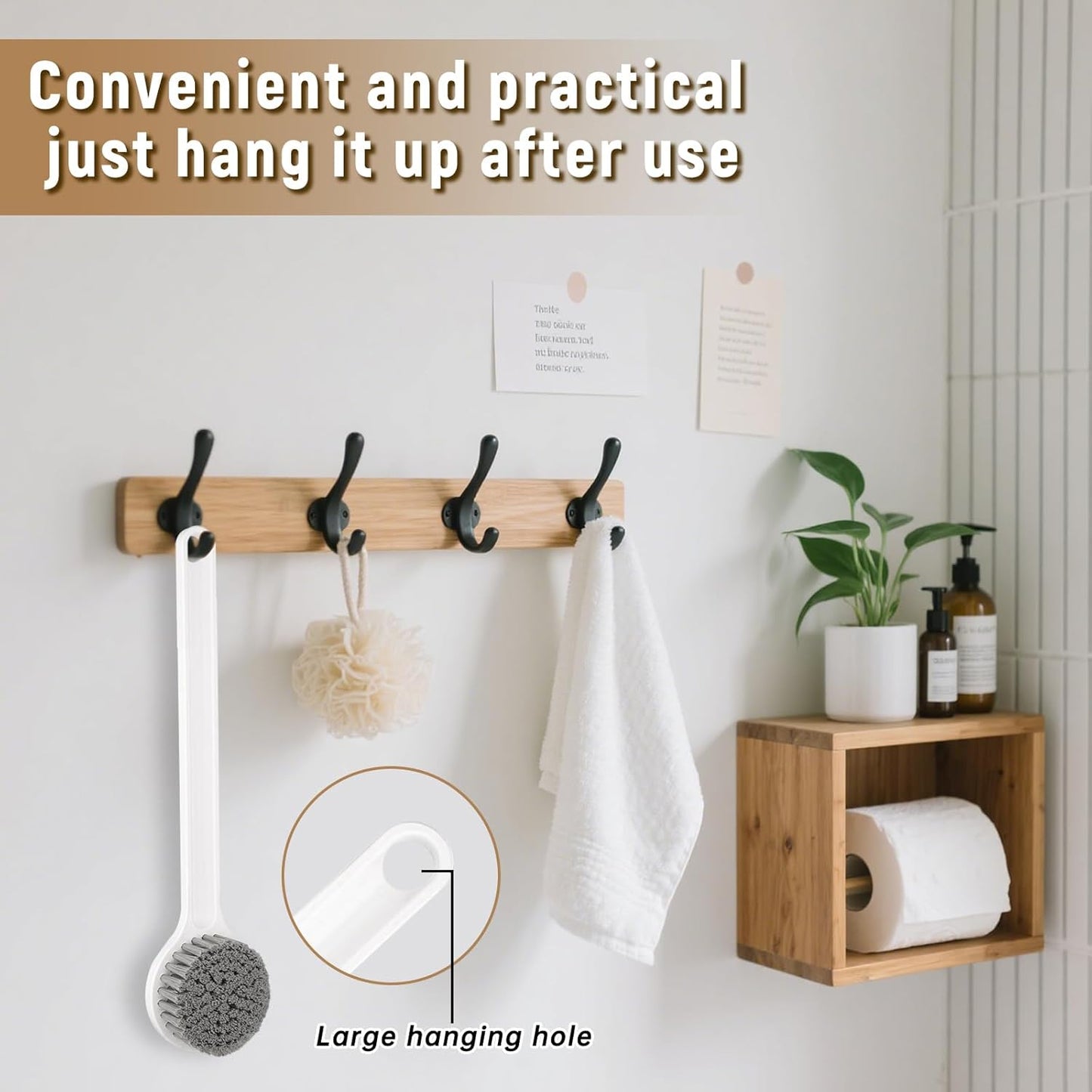 Shower Brush with Soft Nylon Bristles, Long Handle Shower Bath Brush, Back Scrubber for Shower, Body Exfoliator for Wet or Dry Brushing