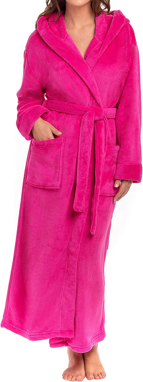 Alexander Del Rossa Womens Robe, Long Plush Bathrobe with Hood, Hooded Robes for Women Plus Size Bath Robe
