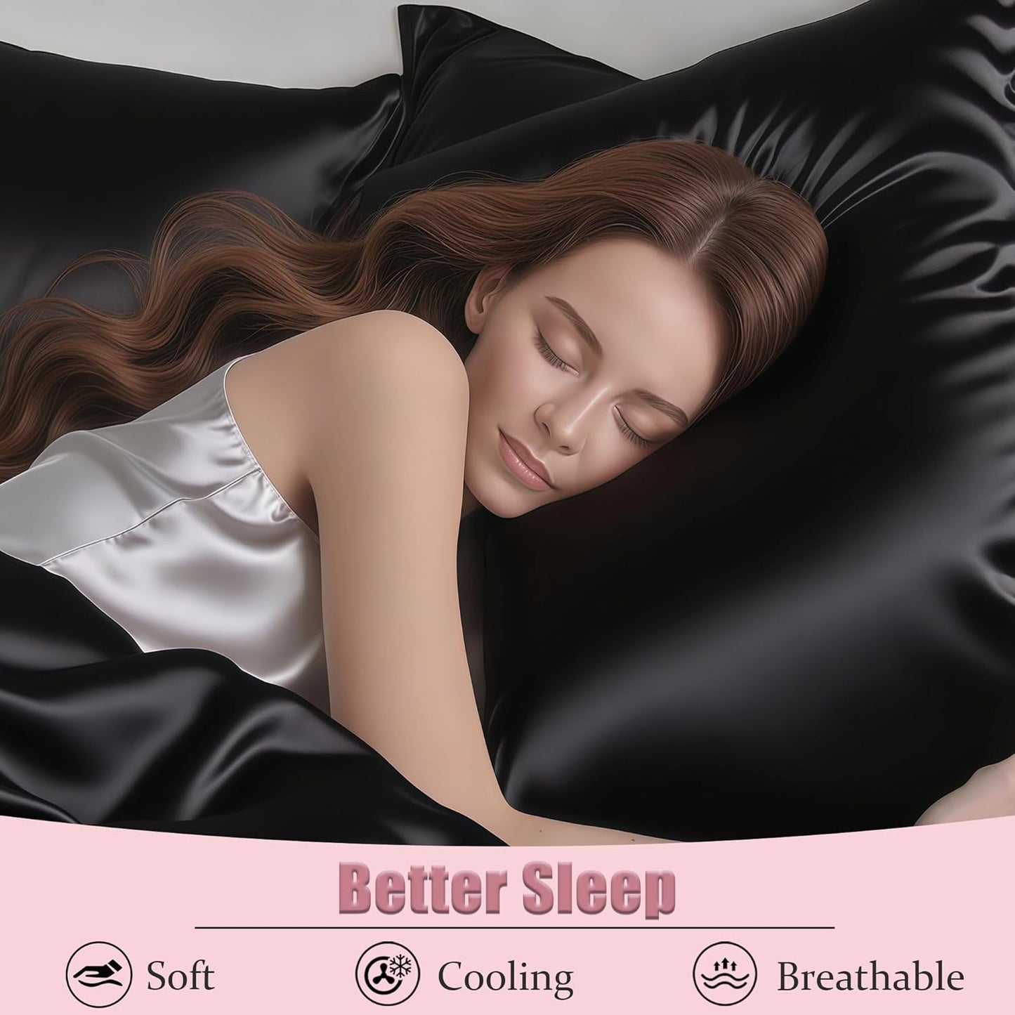 Mulberry Silk King Size Pillow Cases Set of 2, Ultra Smooth Soft Breathable Cooling Pillow Cases for Hot Sleepers, Silk Satin Pillowcases 2 Pack with Zipper for Hair and Skin, Gifts for Women