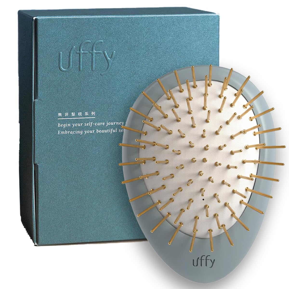 Uffy Acubrusher – Bamboo Bristle Gua Sha Hair Brush - Ergonomic Scalp Massager for Dandruff & Hair Growth, Suitable for All Hair Types - Ideal Gift Choice in Sky Blue