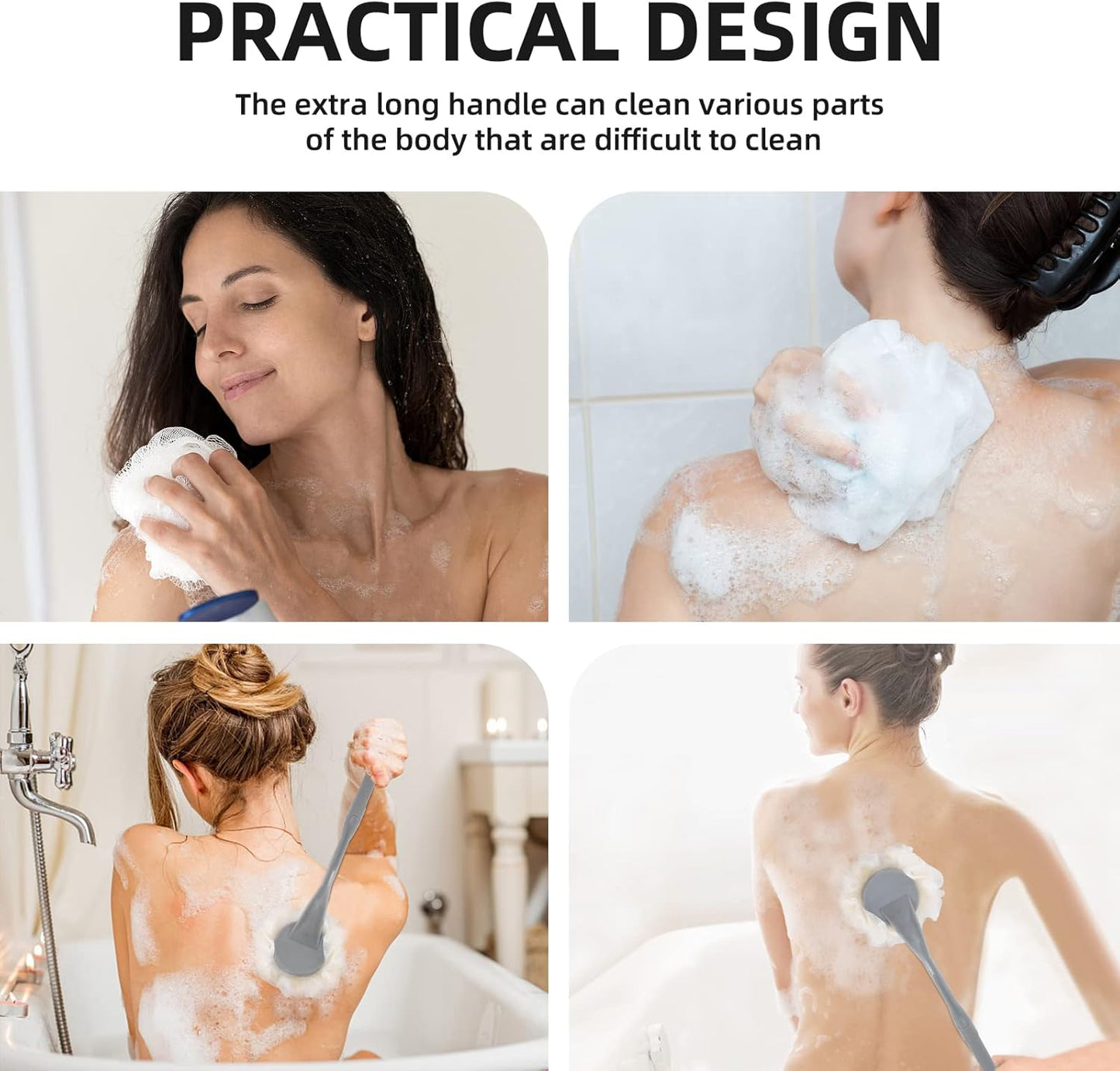 Loofah on a Stick, 20.5” Shower Sponge Loofah Back Scrubber, Exfoliation and Improved Skin Health, Back Loofah for Shower for Men Women