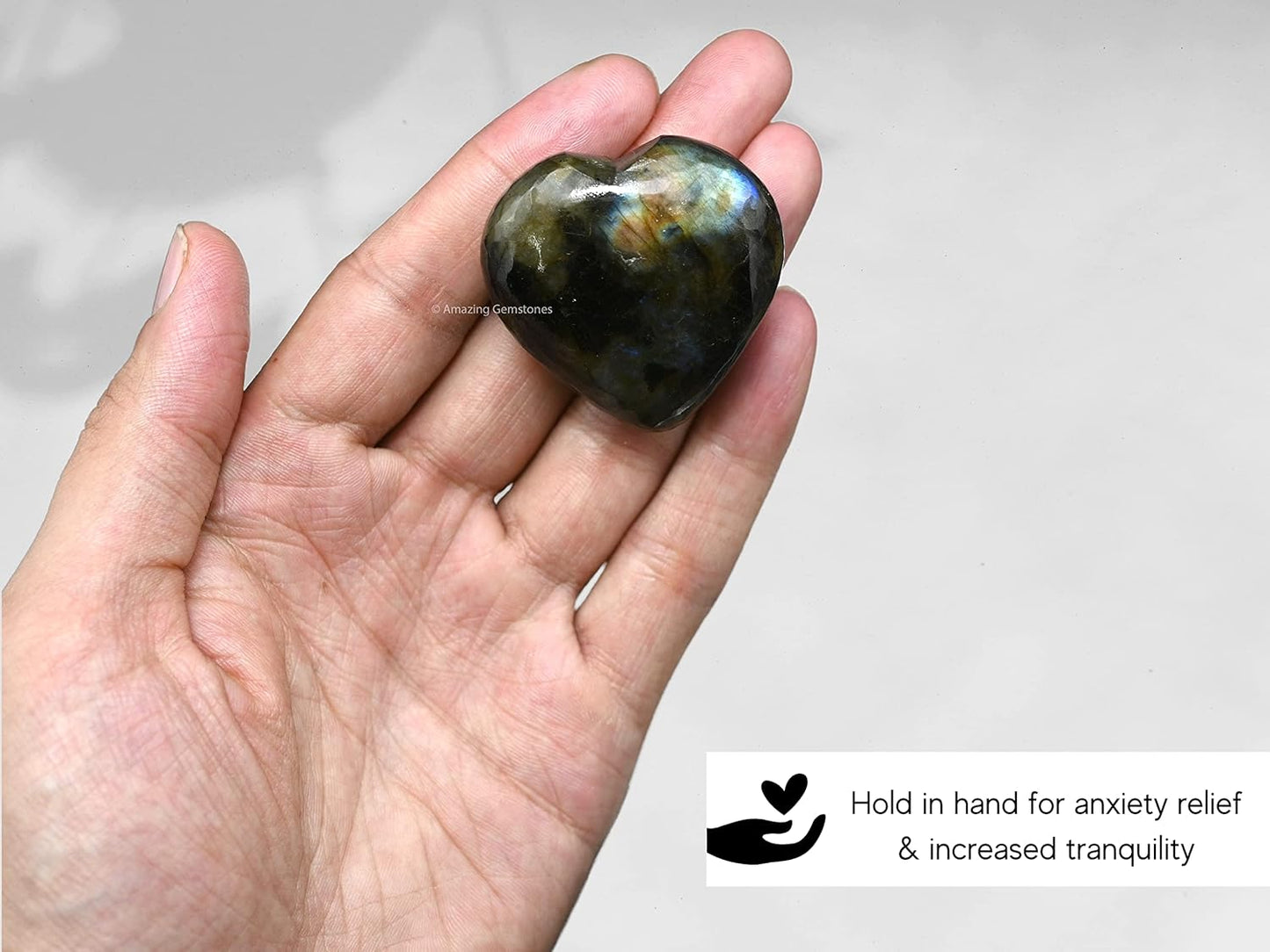 Labradorite Crystal Heart Palm Stone - Pocket Massage Worry Stone for Natural Body Chakra Balancing, Reiki Healing and Crystal Grid