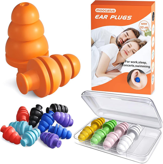 New Type Ear Plugs for Sleeping Noise Cancelling, 10 Pairs Reusable Earplugs for Sleeping, Concert, Snoring, Travel, Work, 10 Colors, 33dB NRR (10 Colors)