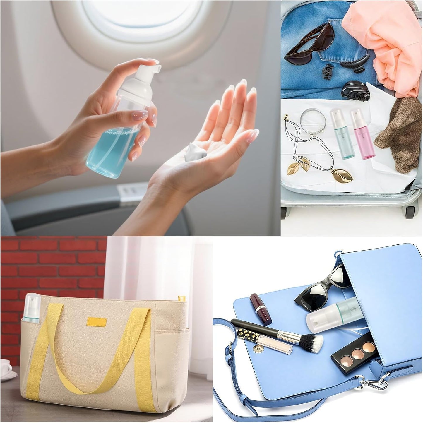 3pcs 2oz Plastic Travel Foam Pump Bottle - Portable Foaming Empty Bottle Dispenser for Hand Soap, Shampoo, Lash Cleanser - Well Suited for Travelers Daily Use (60ml)