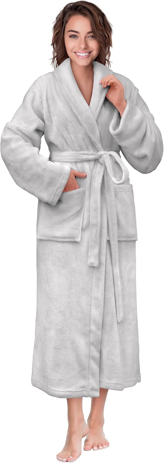 PAVILIA Womens Robe Fleece Plush Soft, Fluffy Fuzzy Cozy Warm Lightweight Bathrobe, Shower Spa House Long Robe for Women