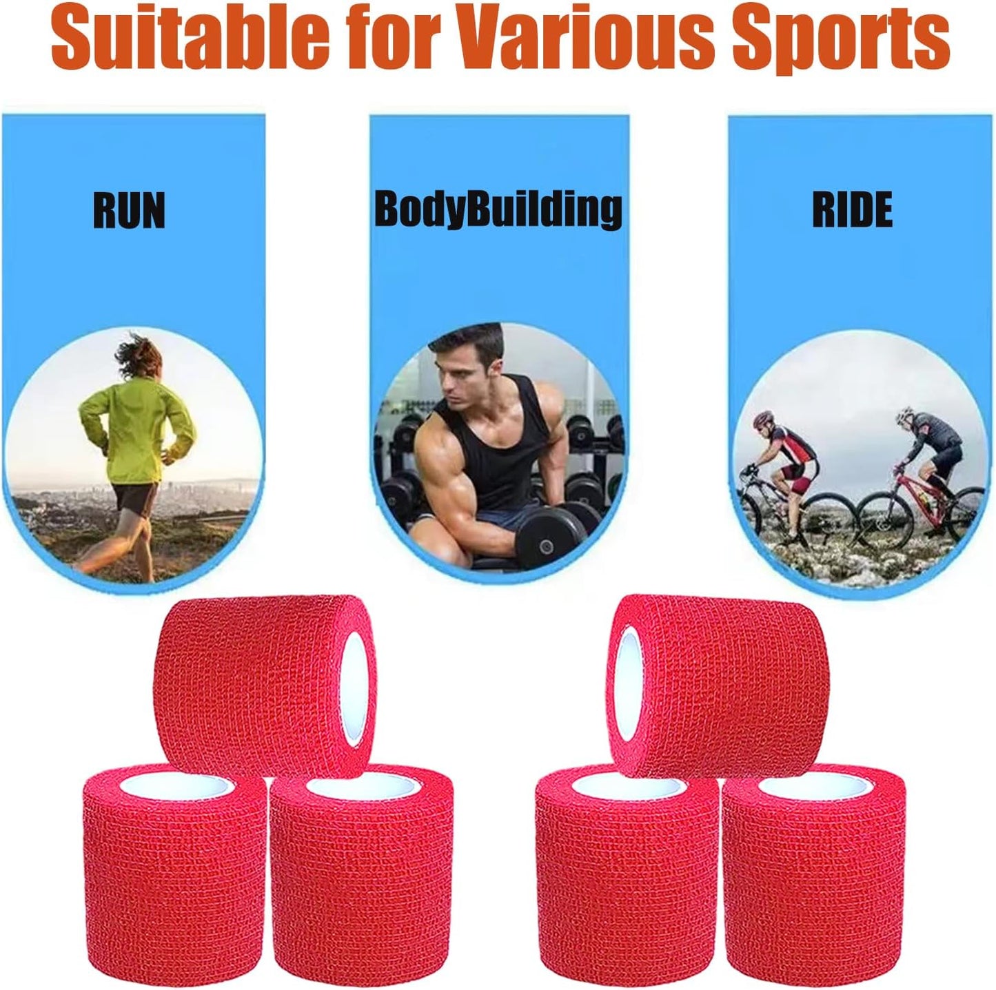 Hysiwen 6 Pack 2" x 5 Yards Self Adhesive Bandage Breathable Cohesive Wrap Self Adherent Vet Tape Self Stick Bandage Wrap for Sports, Athletic, Wrist, Ankle(Red)