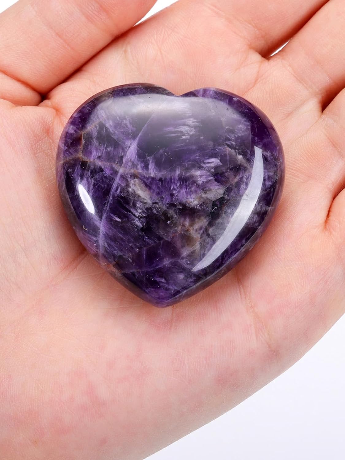Jovivi 45mm Big Amethyst Crystal Heart Healing Crystals Heart Stones Polished Pocket Love Gemstones Natural Reiki Balancing Meditation Massage Gift Palm Worry Stones for Anxiety
