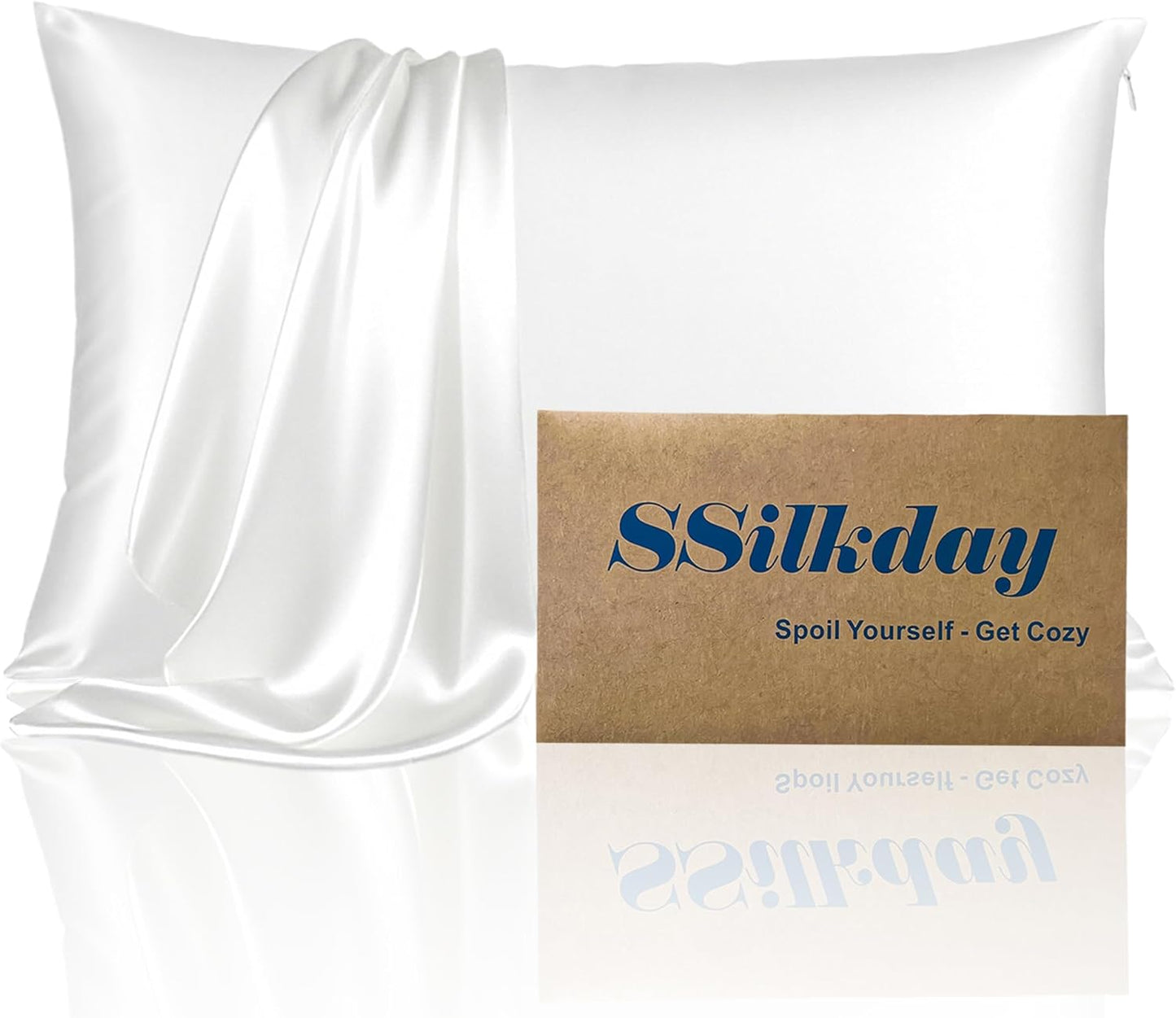 Mulberry Silk Pillow Cases with Zipper, Ultra Smooth Breathable Cooling Pillow Cases for Hot Sleepers, Silk Satin Pillowcase for Hair and Skin, Gifts for Women (Cream White, Standard Size, 1 Pack)