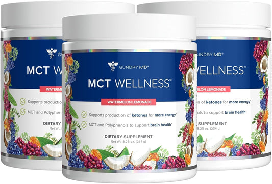 Gundry MD MCT Wellness Powder to Support Energy, Ketone Production and Brain Health, Keto Friendly, Sugar Free (90 Day Supply, Watermelon Lemonade)