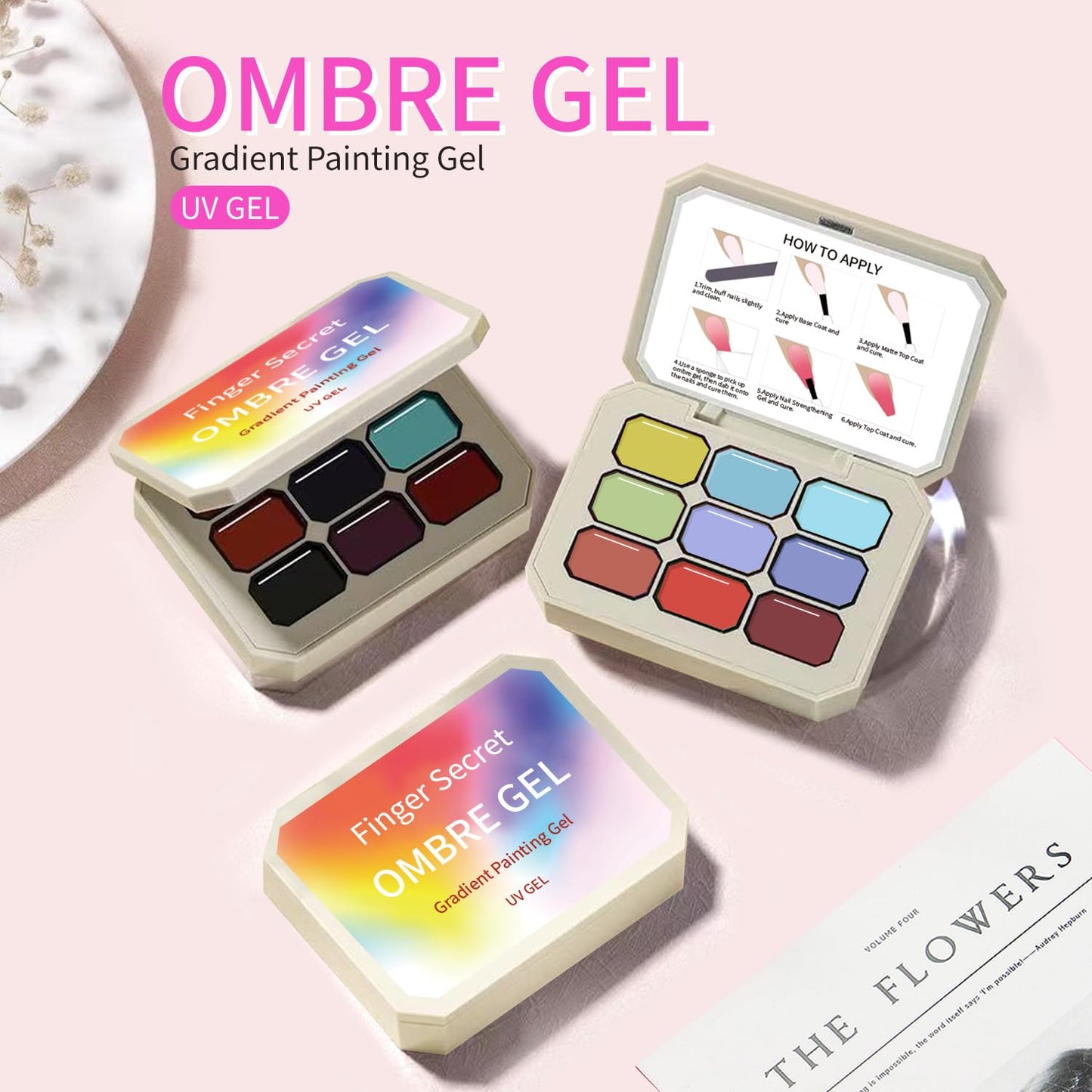 9 Colors Ombre Gel Nail Polish Palette Gradient Painting Gel With 100PCS Nail Sponges & Grabbing Pen ,High Color Rendering Easily Creates Various Blooming Paint Pat Gel For French DIY Nail Art