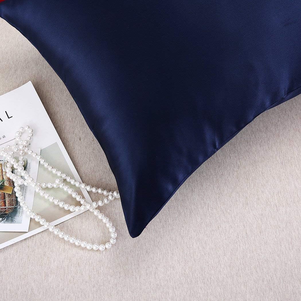 Satin Silk Pillowcase for Hair and Skin, Black Pillow Cases Standard Size Set of 4 Pack Super Soft Pillow Case with Zipper Closure (Navy, Standard(4 Pack))