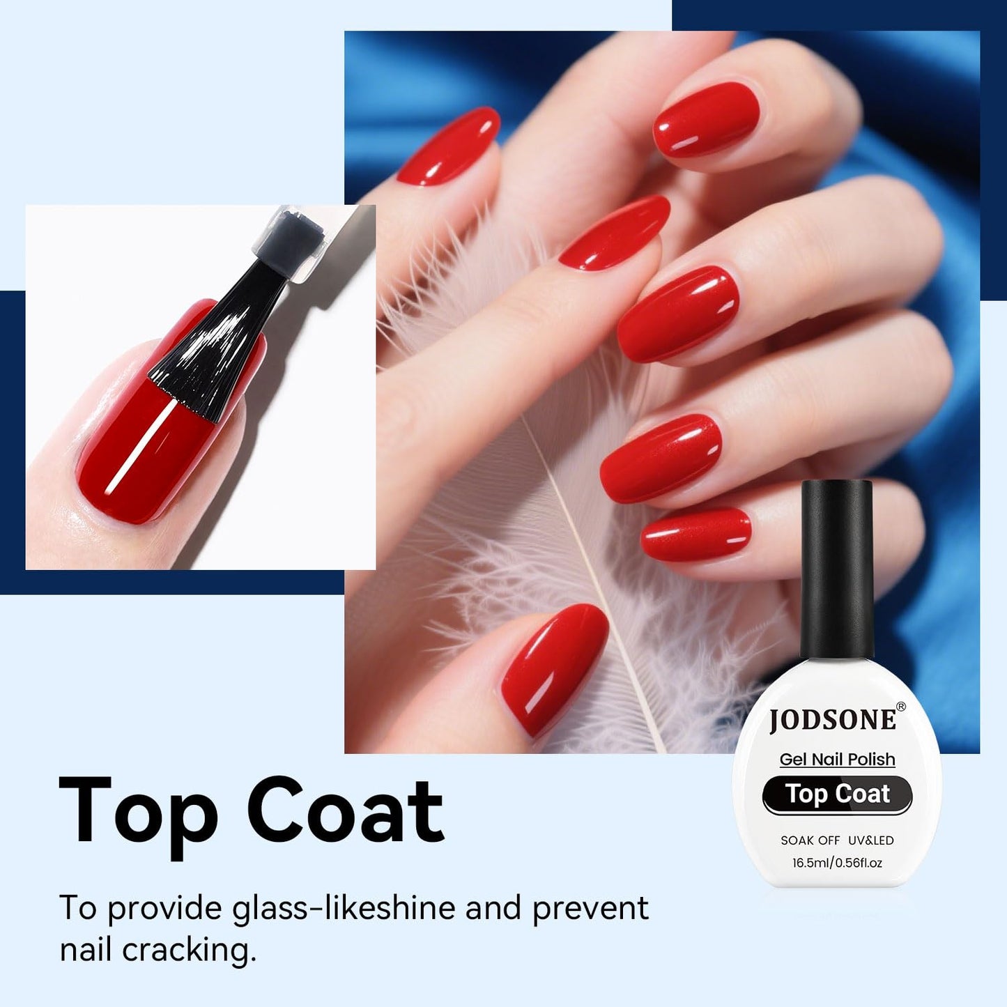 JODSONE 16.5ml Gel Top Coat No Wipe Clear Glossy Shine Finish Long Lasting No Soak Off Nail and Need U V Lamp Cured for Salon DIY Nail Art Design