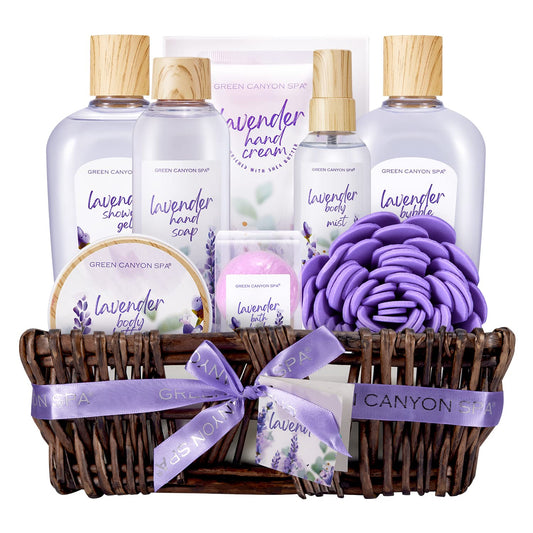 Spa Gift Baskets for Women, 10Pcs Lavender Spa Kit for Women, Bath Gift Set with Bubble Bath,Body Lotion Bath and Body Gift Set Christmas Gift Basket for Her Mothers Day Gifts for Mom