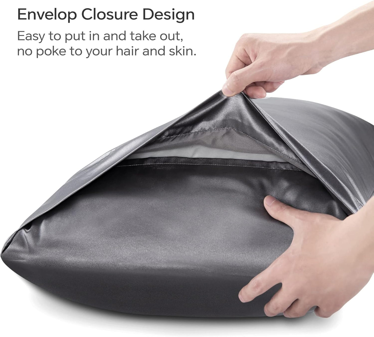 BEDELITE Satin Pillowcase for Hair and Skin, Super Soft Similar to Silk Pillow Cases 4 Pack with Envelope Closure, Cooling Pillowcases for Women Men (20"x30" Queen Size, Dark Grey)