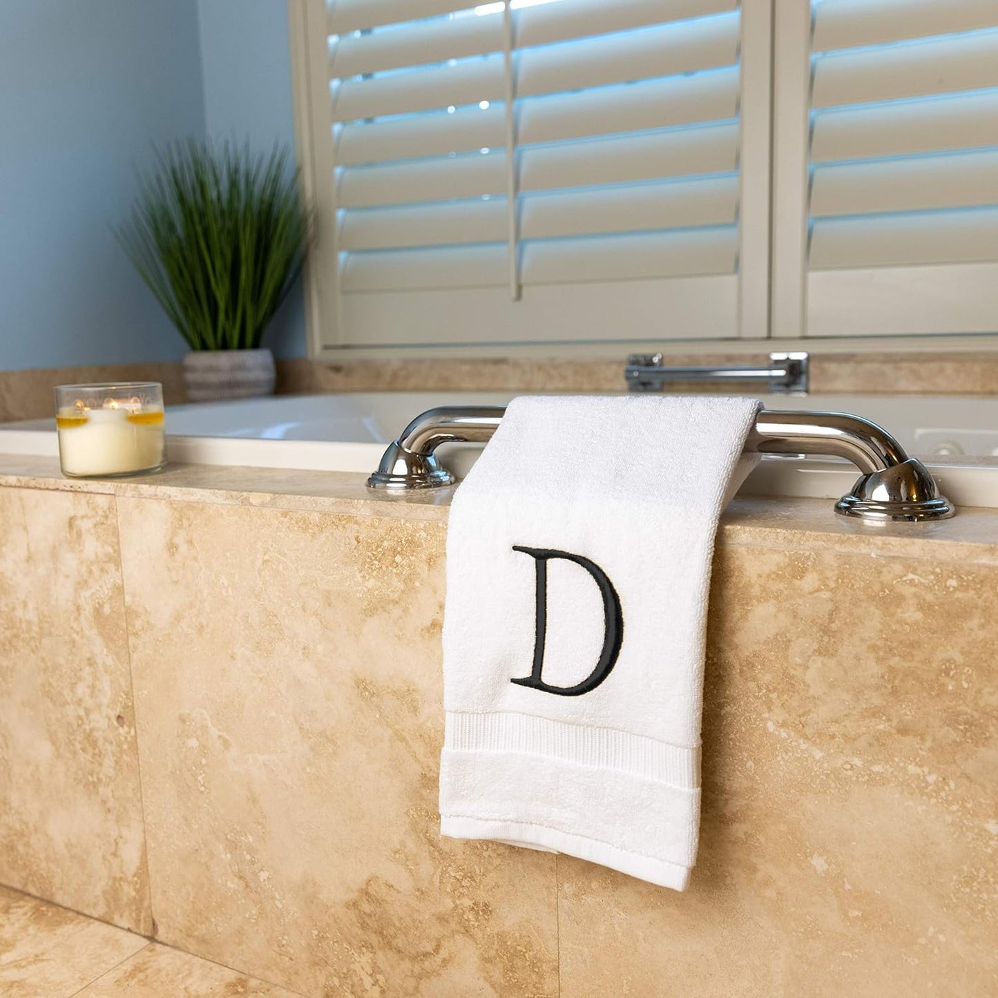 Dark Gray Luxury Hand Towel for Bathroom - Monogrammed Initial Hotel Quality Decorative Embroidered Towel for Powder Room, Spa - GOTS Organic Certified - Pack of 2, Letter D