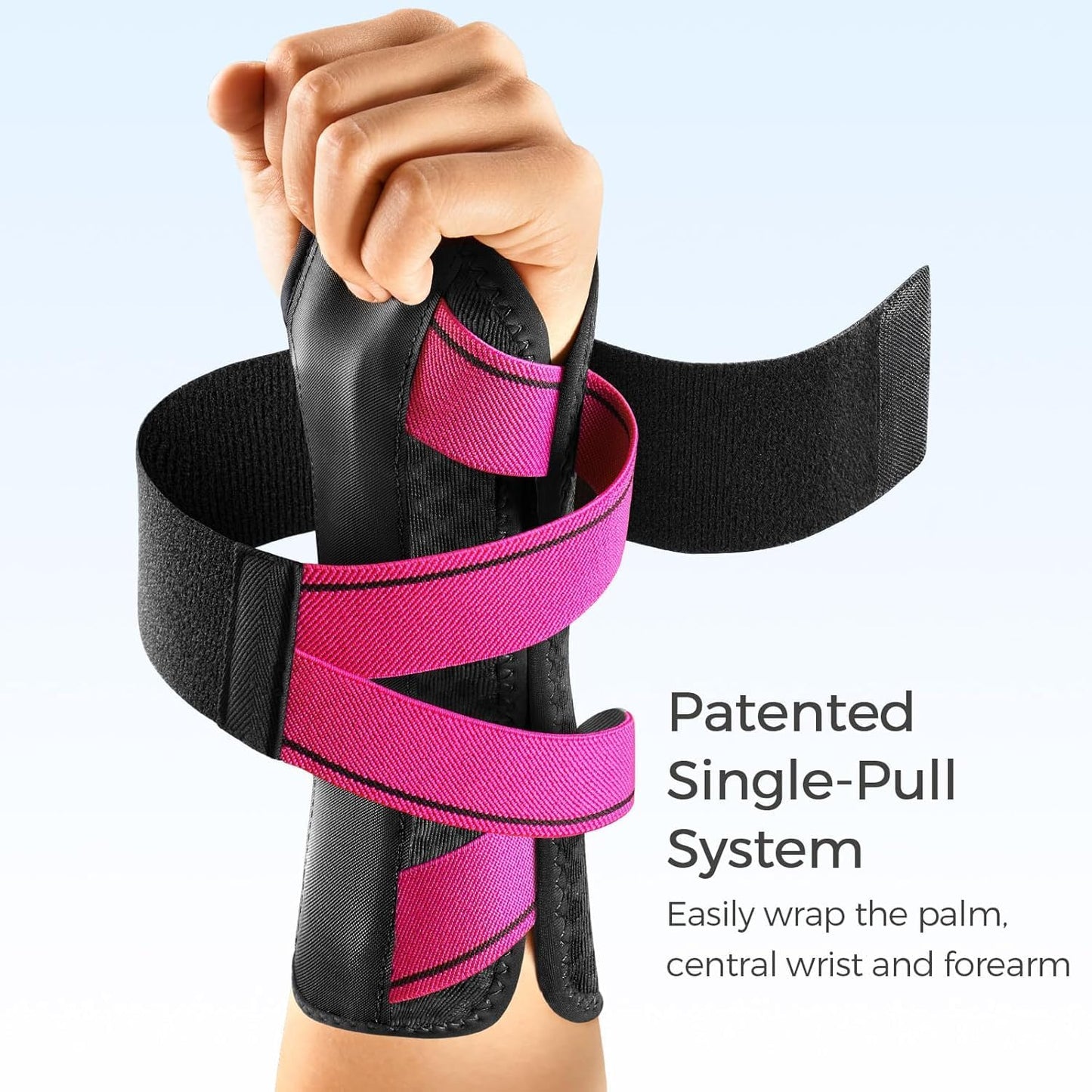 FREETOO Carpal Tunnel Wrist Brace Night Support Fit Left Hand for Work, Pain Relief Wrist Splint for Tendonitis, Sprain, Strain, Rigid Hand Brace for Arthritis for Women & Men (Left, XS, Black/Pink)