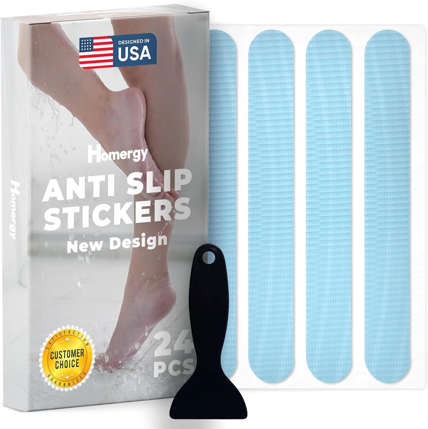 Anti Slip Shower Stickers 24 PCS, Blue Non-Slip Shower Strips for Adults, Premium Adhesive Bath Tub Stickers