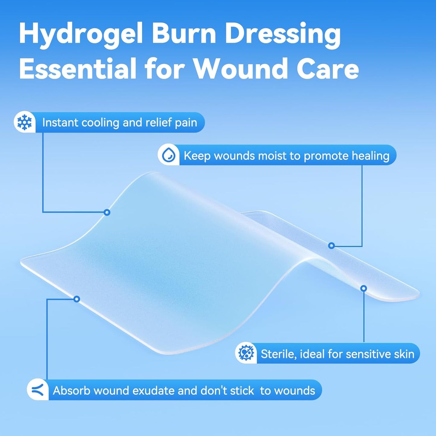 Dimora Hydrogel Burn Dressing 4" x 4" - Burn and Wound Dressing Instant Cooling Relief for Minor Burns & Wounds, Soothing Moist Burn Pads for 1st-2nd Degree Burns, Cuts, Abrasions(10 Count)