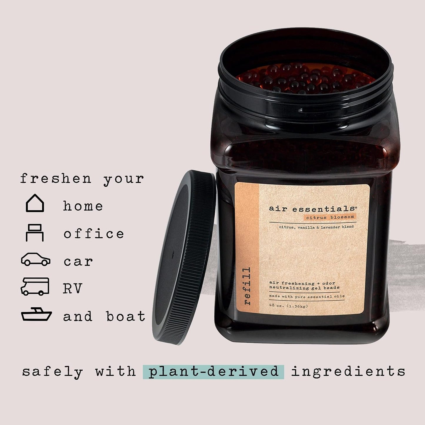 Air Essentials Air Freshener & Odor Neutralizer Gel Bead Refill – Odor Eliminator - Made with Pure Essential Oils – Citrus Blossom - 48 Ounce