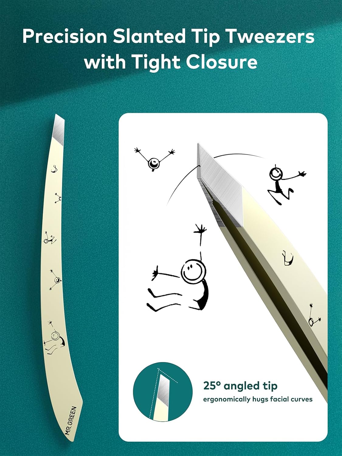 MR.GREEN Tweezers For Women Facial Hair, Professional Precision Eyebrow Tweezers for Women and Men, Stainless Steel Slanted Cute Hair Removal Plucker